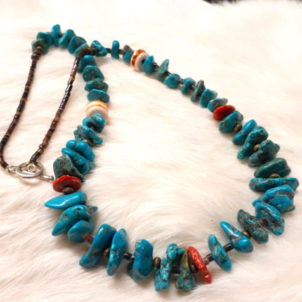 Stabilized Turquoise Nugget Heishi Necklace